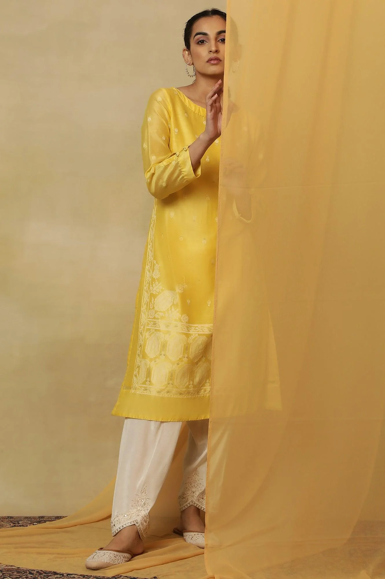Yellow Jamdani Straight Kurta - Image 6