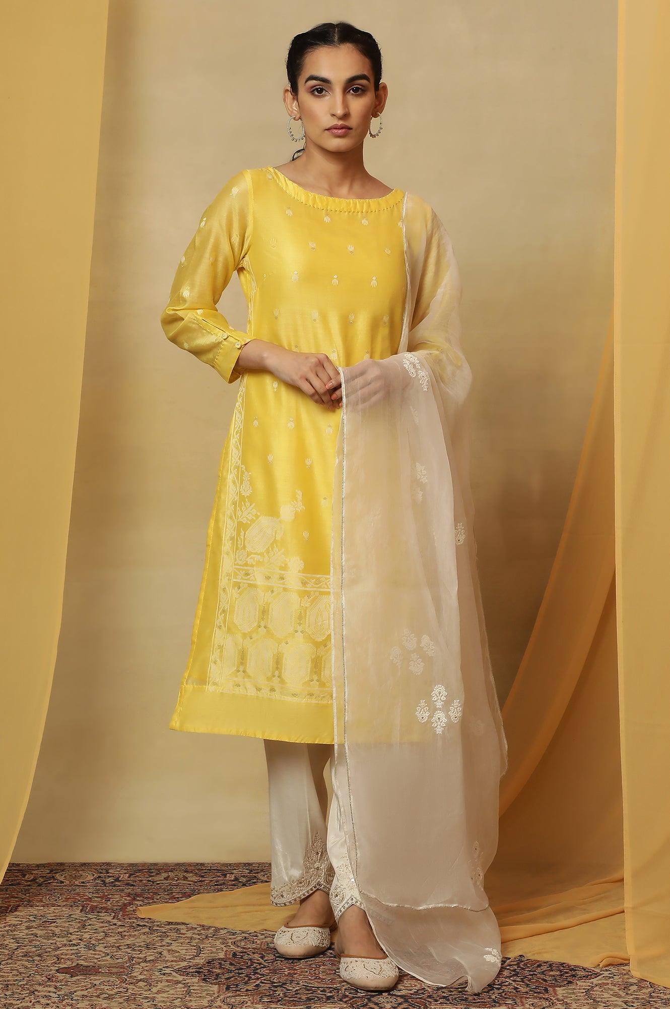 Yellow Jamdani Straight Kurta - Image 7
