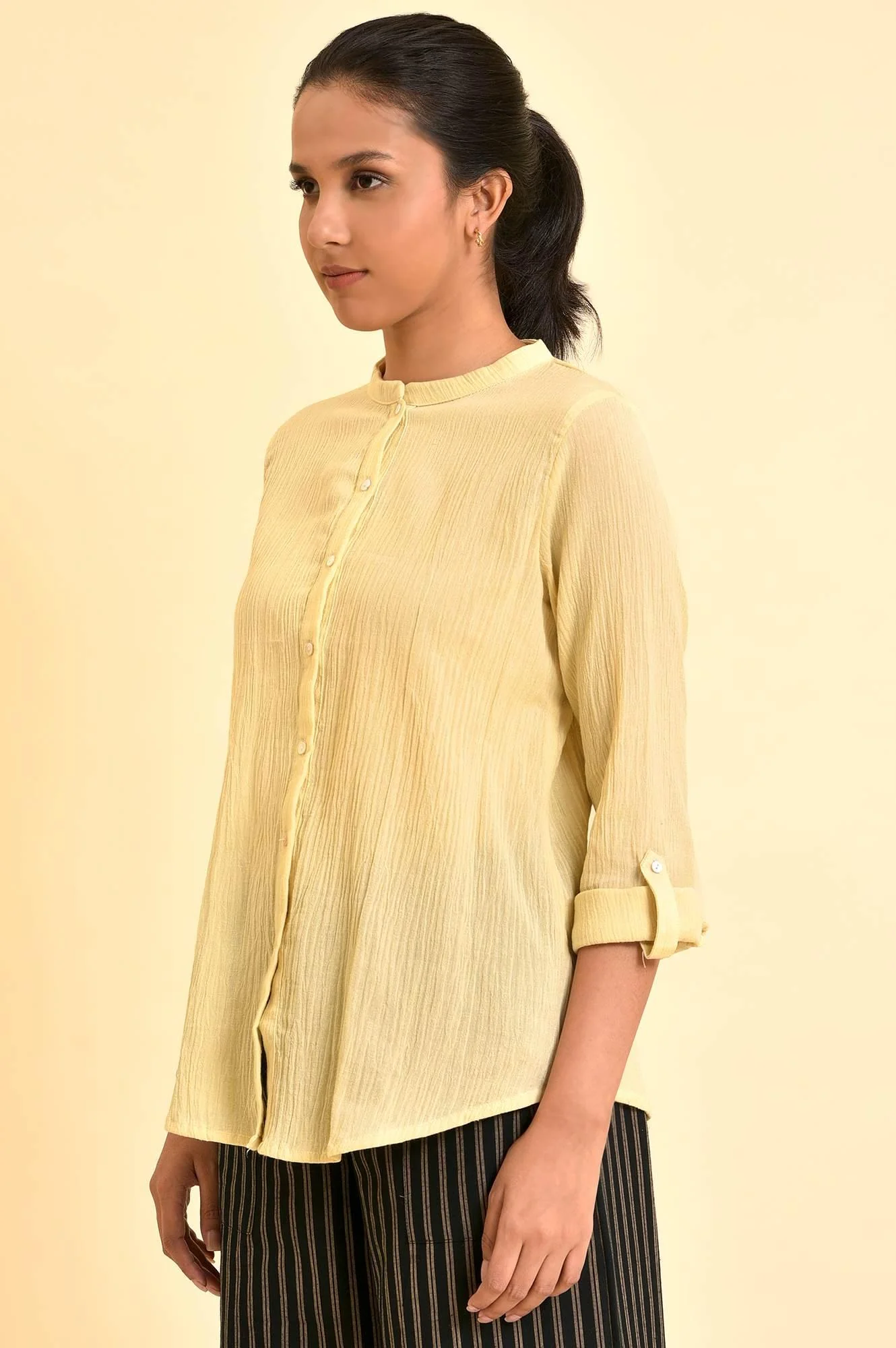 Yellow Mandarin Collar Top - Image 3