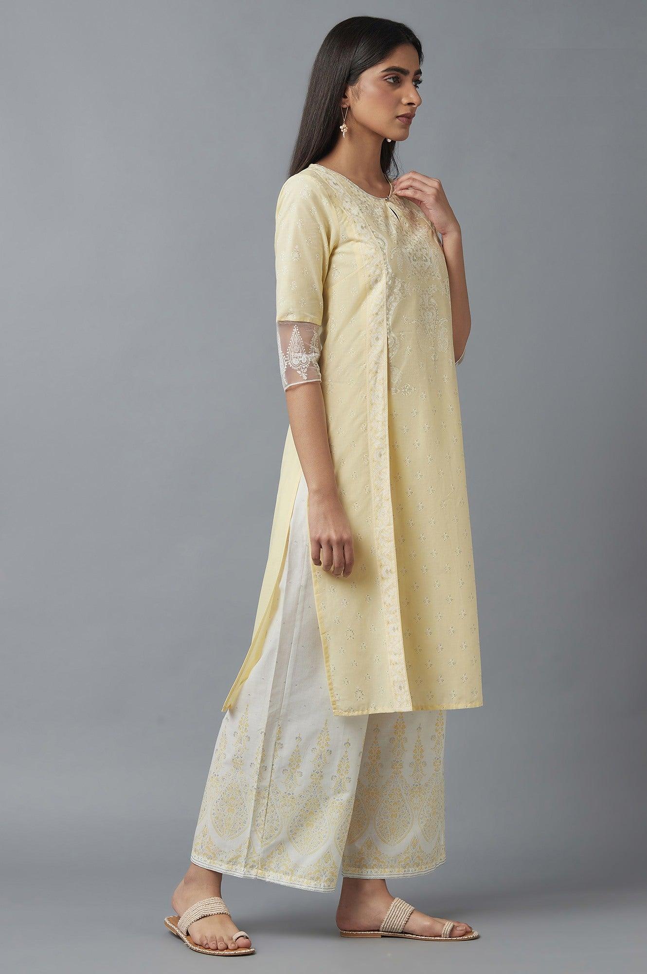 Yellow Mock Layer Printed kurta - Image 4