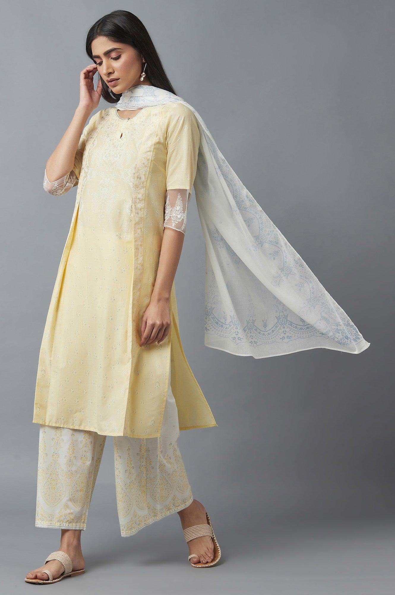 Yellow Mock Layer Printed kurta - Image 5
