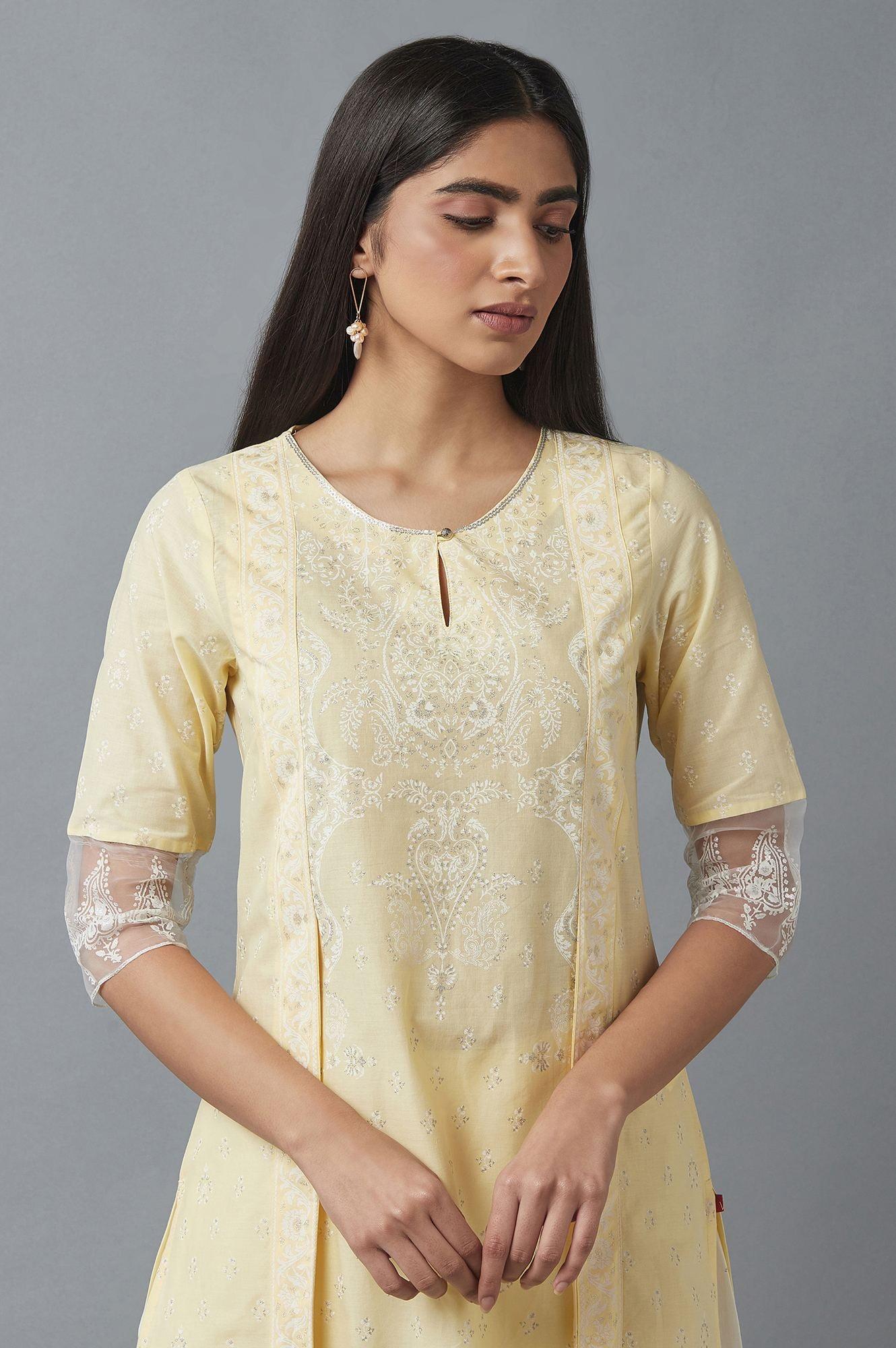 Yellow Mock Layer Printed kurta - Image 6