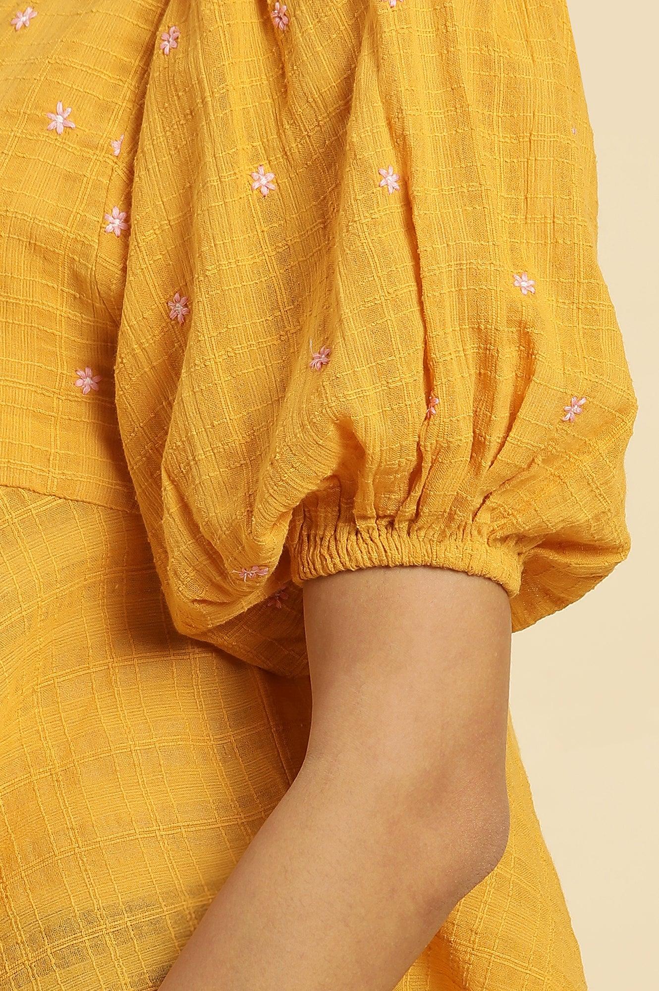 Yellow Peplum Top With Embroidered Yoke - Image 7
