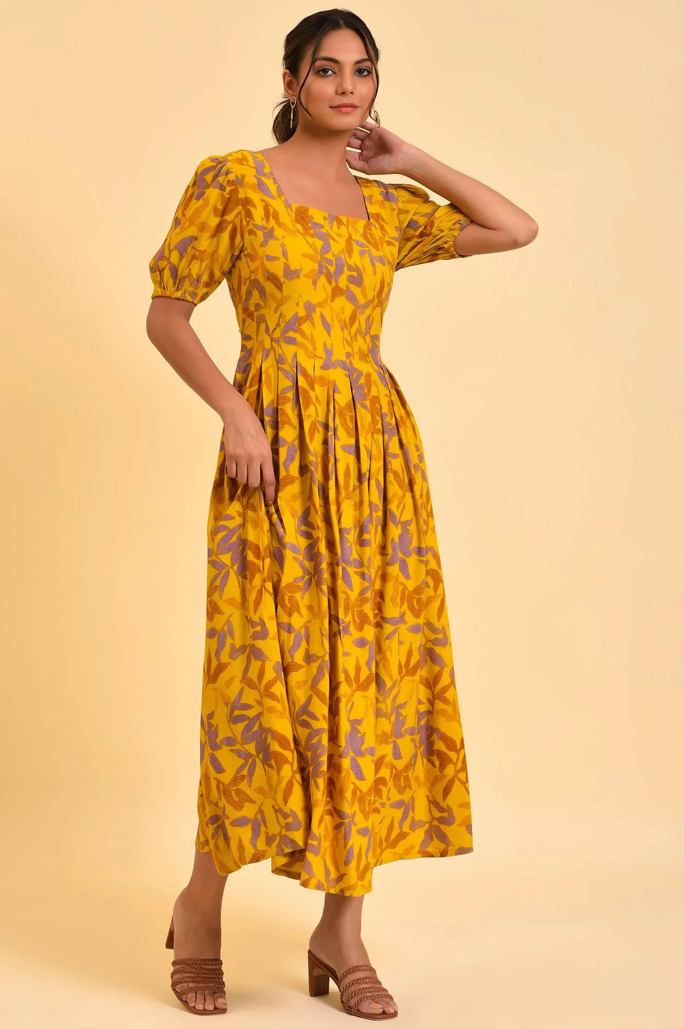Yellow Pleated Long Summer Maxi Dress - Image 4