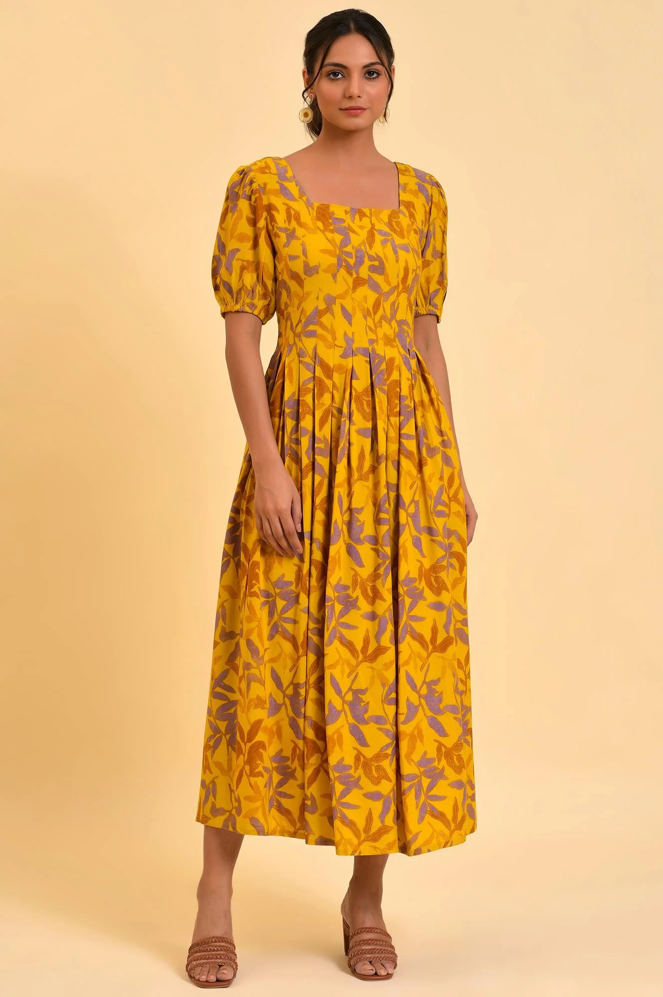 Yellow Pleated Long Summer Maxi Dress - Image 6