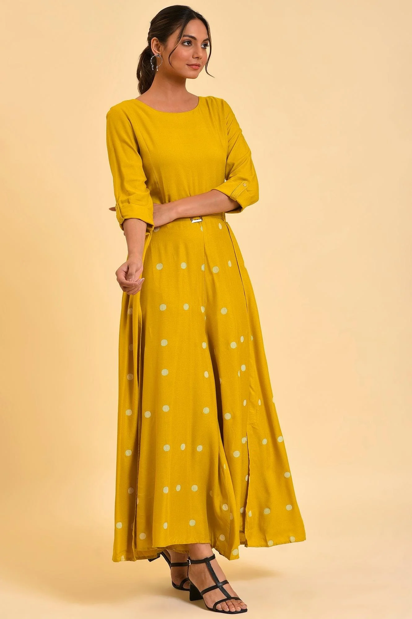 Yellow Polka Dot Jumpsuit with Belt - Image 4