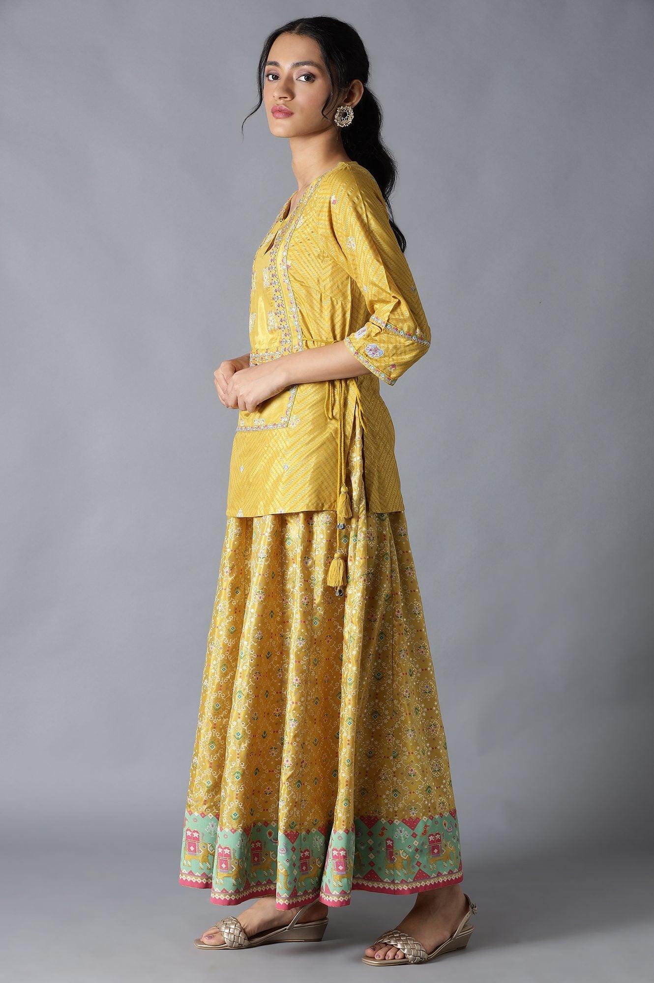 Yellow Printed Attached 'Top And Skirt' Dress - Image 3