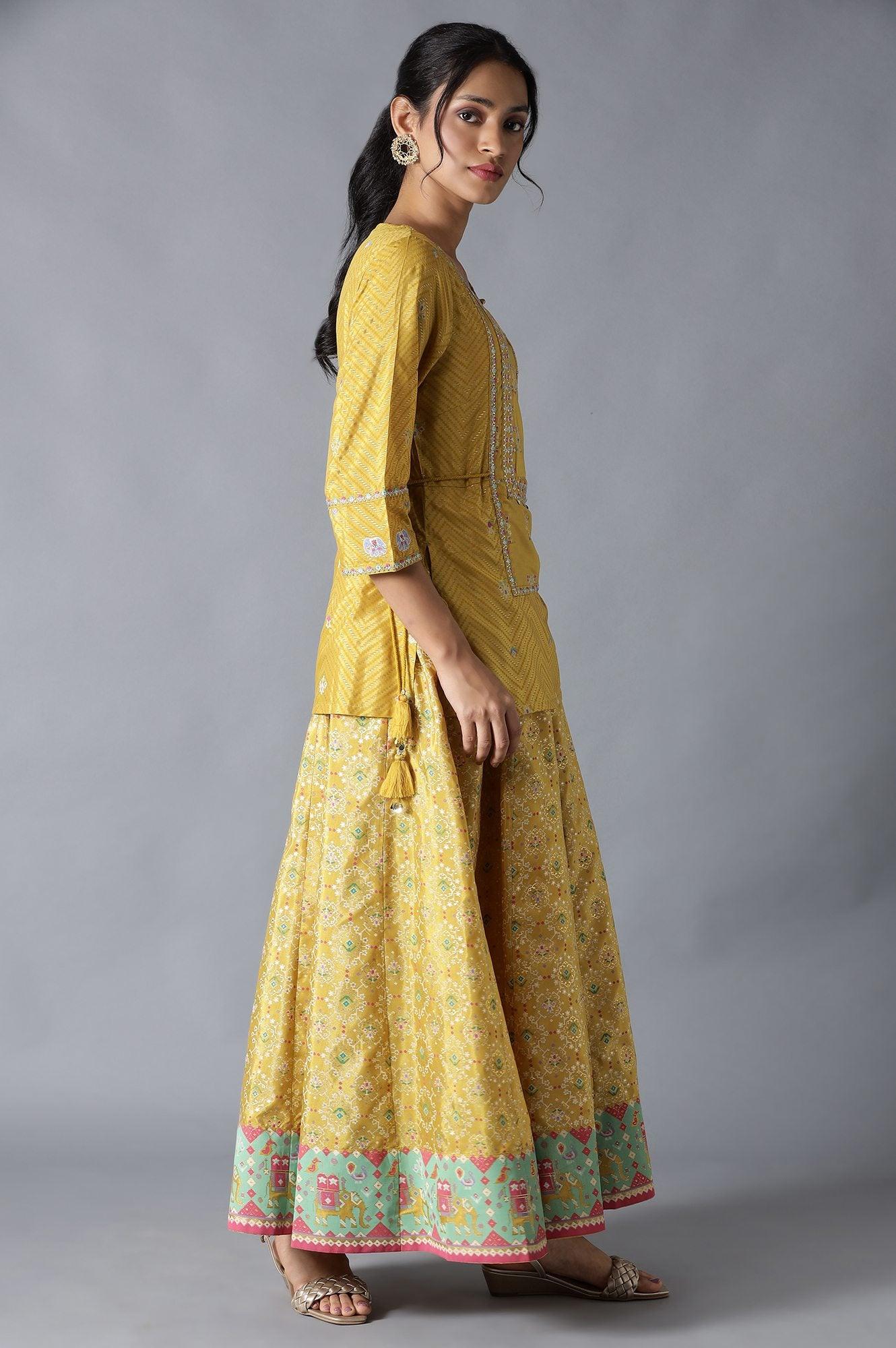 Yellow Printed Attached 'Top And Skirt' Dress - Image 4