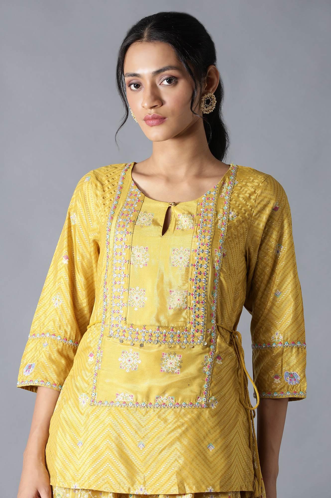 Yellow Printed Attached 'Top And Skirt' Dress - Image 5