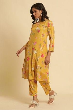 Yellow Printed Embroidered Kurta, Pants And Dupatta Set - Image 3