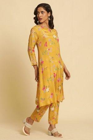 Yellow Printed Embroidered Kurta, Pants And Dupatta Set - Image 5