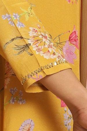 Yellow Printed Embroidered Kurta, Pants And Dupatta Set - Image 7