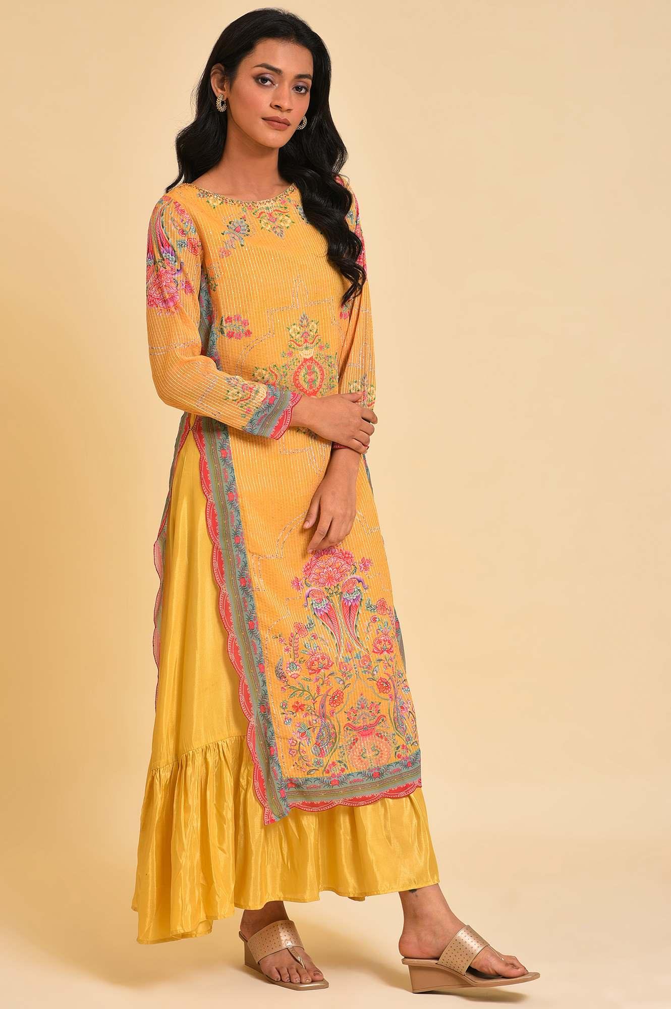 Yellow Printed Mock Layer Dress - Image 4