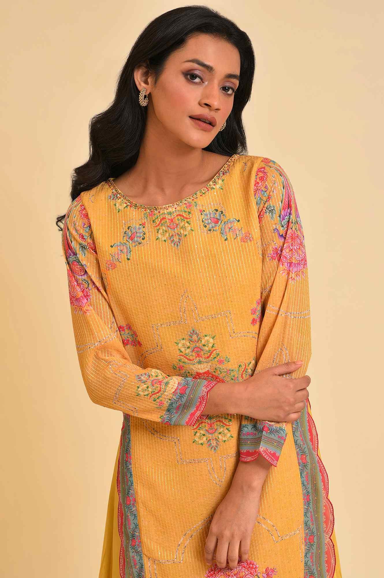 Yellow Printed Mock Layer Dress - Image 5
