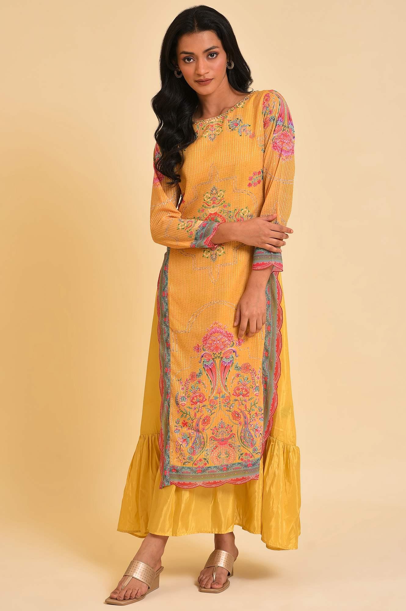 Yellow Printed Mock Layer Dress - Image 6