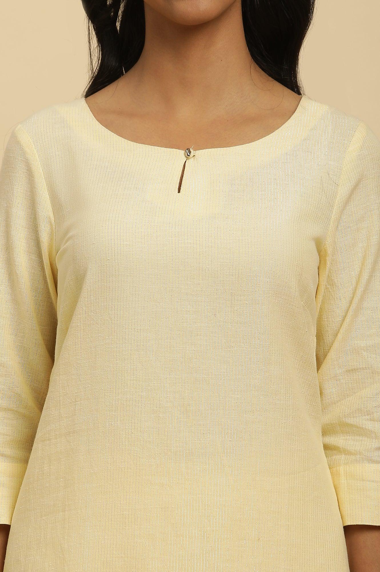 Yellow Round Neck Kurta And Slim Pants Set - Image 6