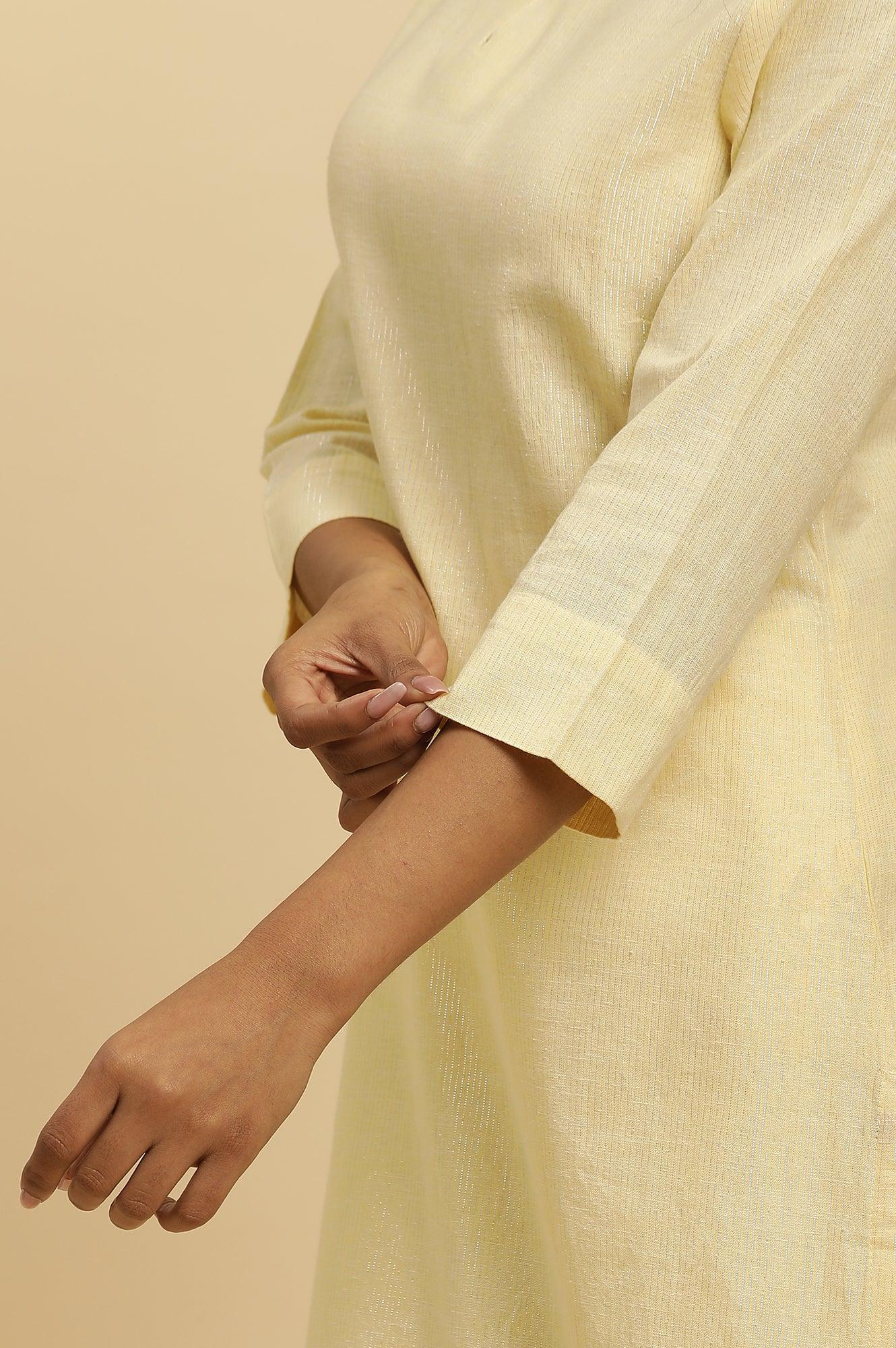 Yellow Round Neck Kurta And Slim Pants Set - Image 7