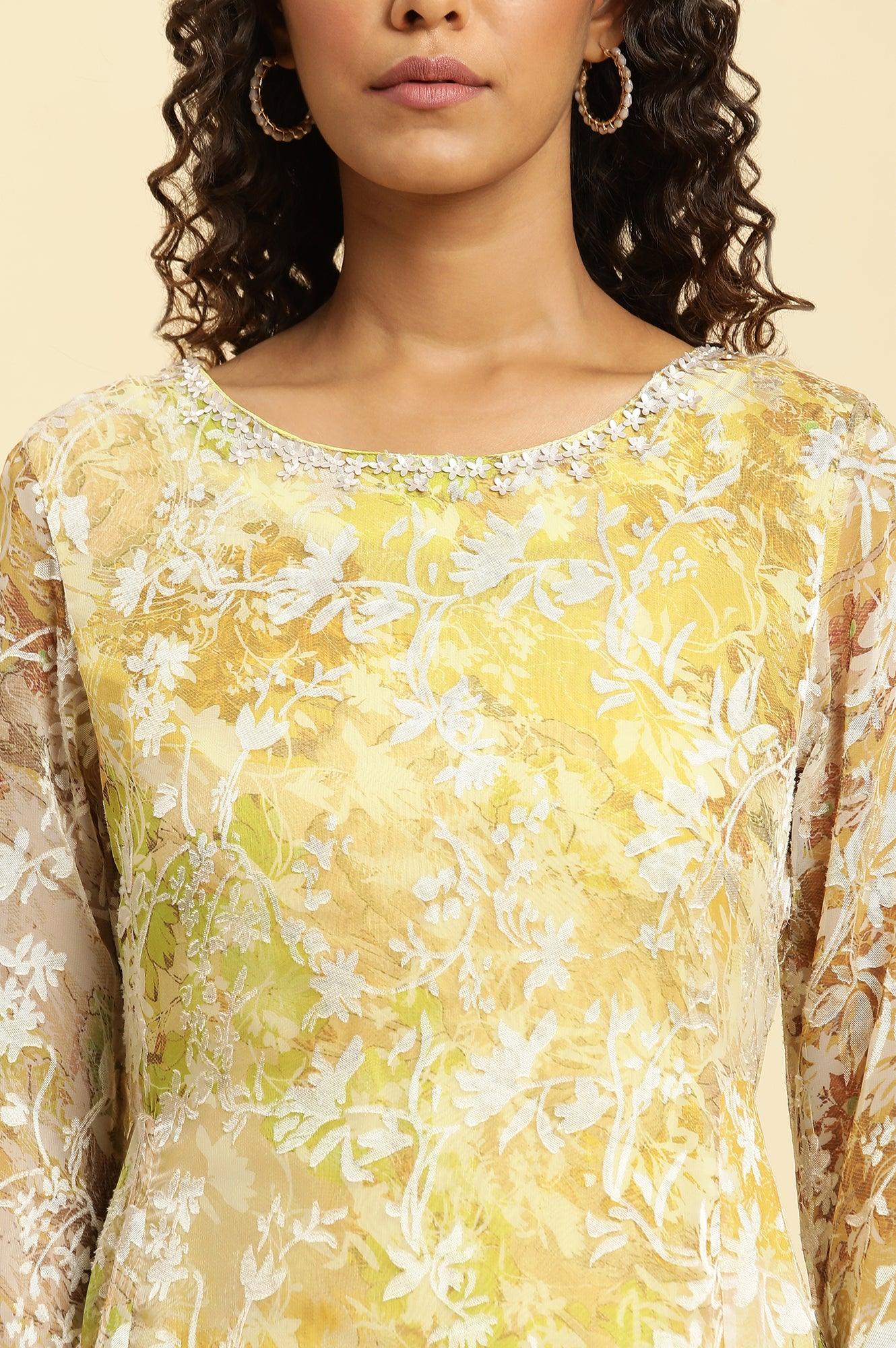 Yellow Self-Designed Flared Dress - Image 6