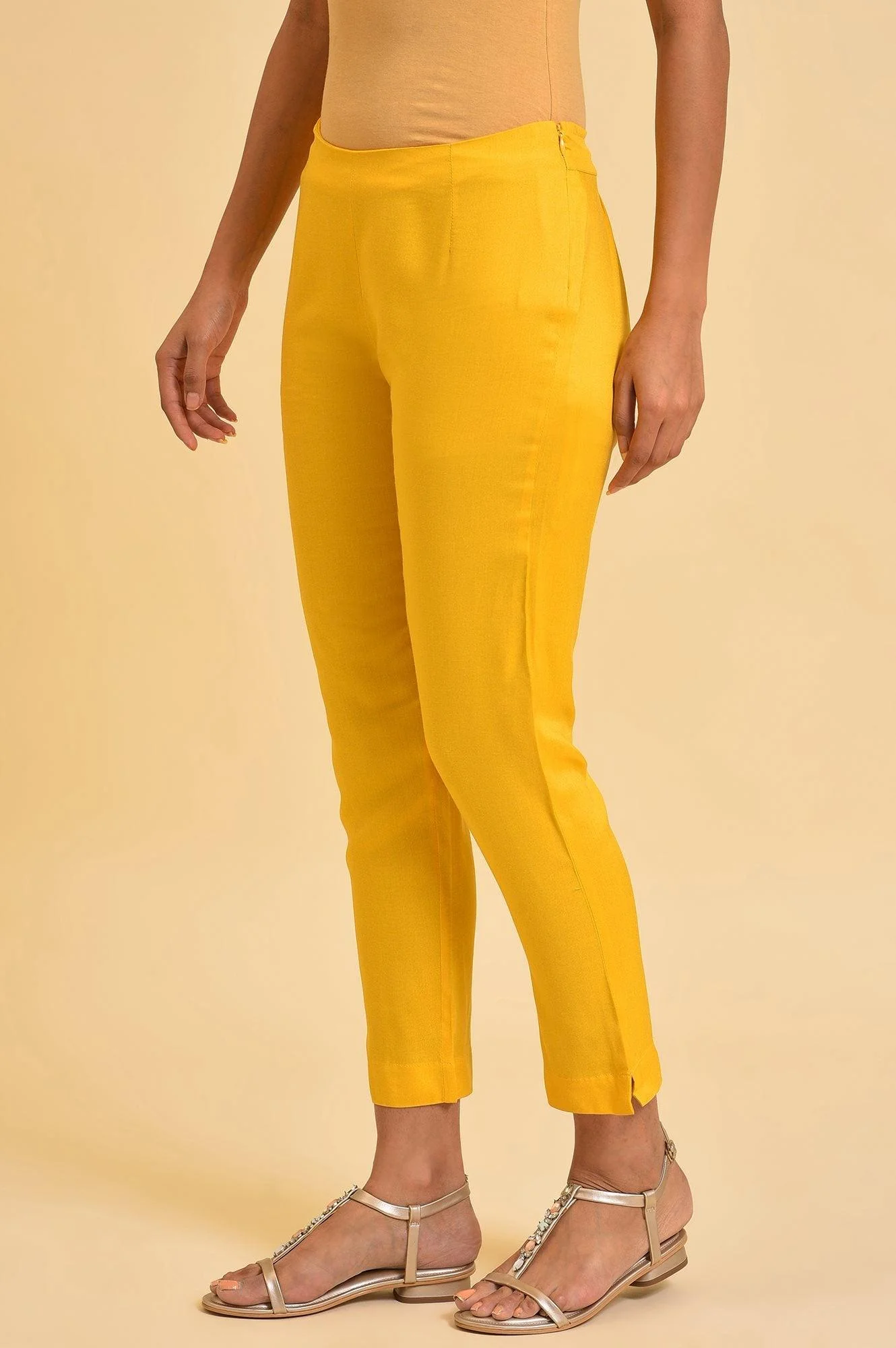 Yellow Solid Straight Slim Pants - Image 3