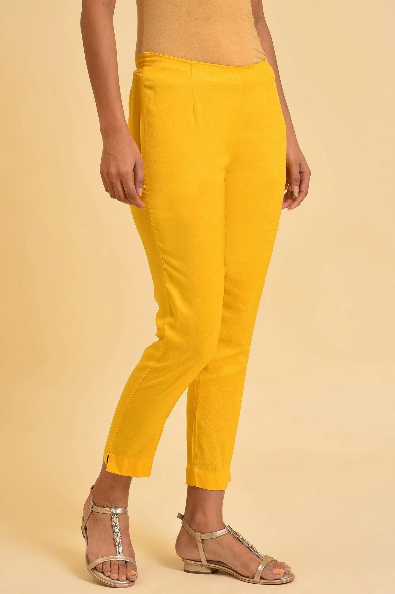 Yellow Solid Straight Slim Pants - Image 4
