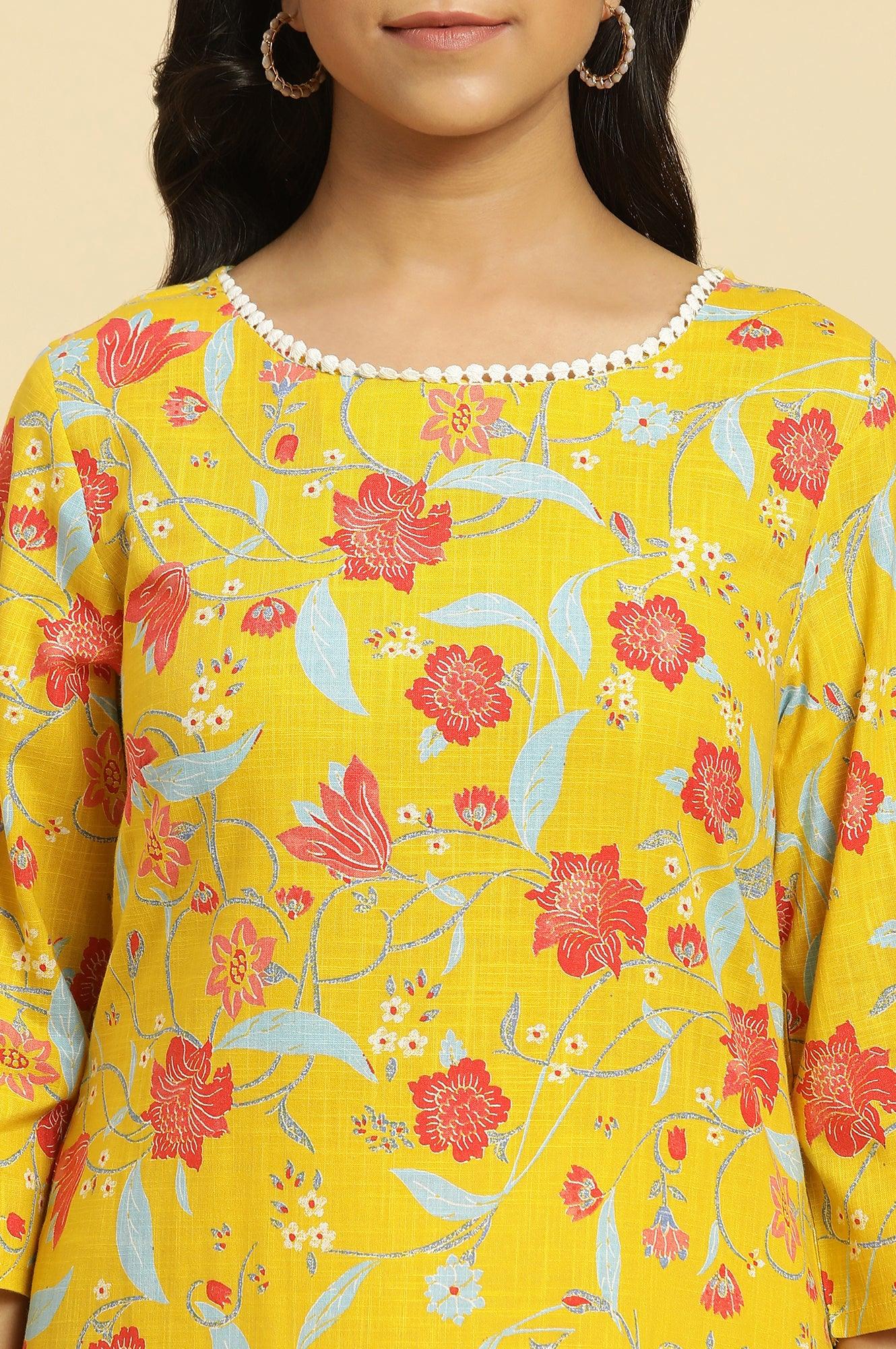 Yellow Straight Kurta With Multi-Coloured Floral Print - Image 6