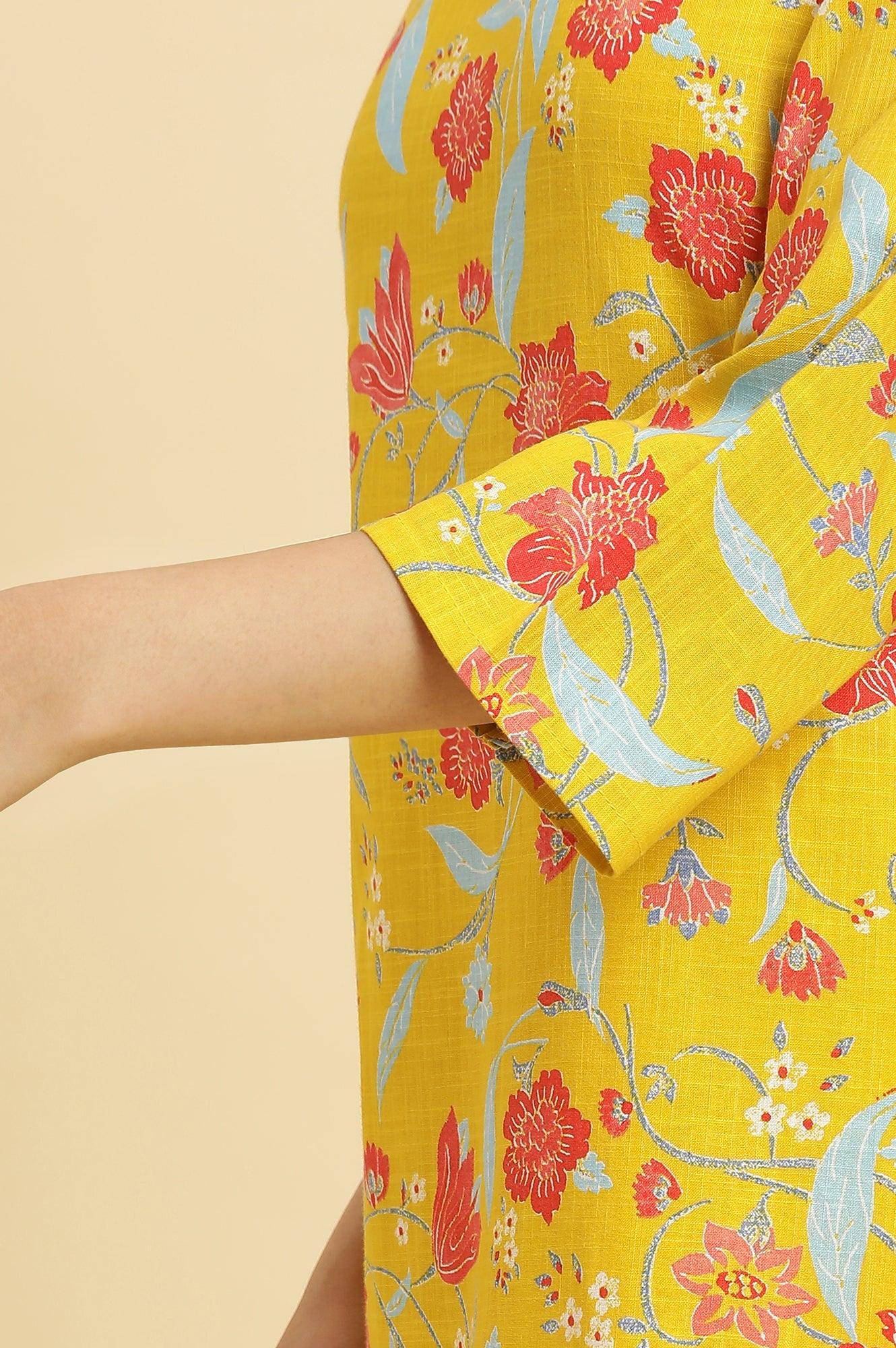 Yellow Straight Kurta With Multi-Coloured Floral Print - Image 7
