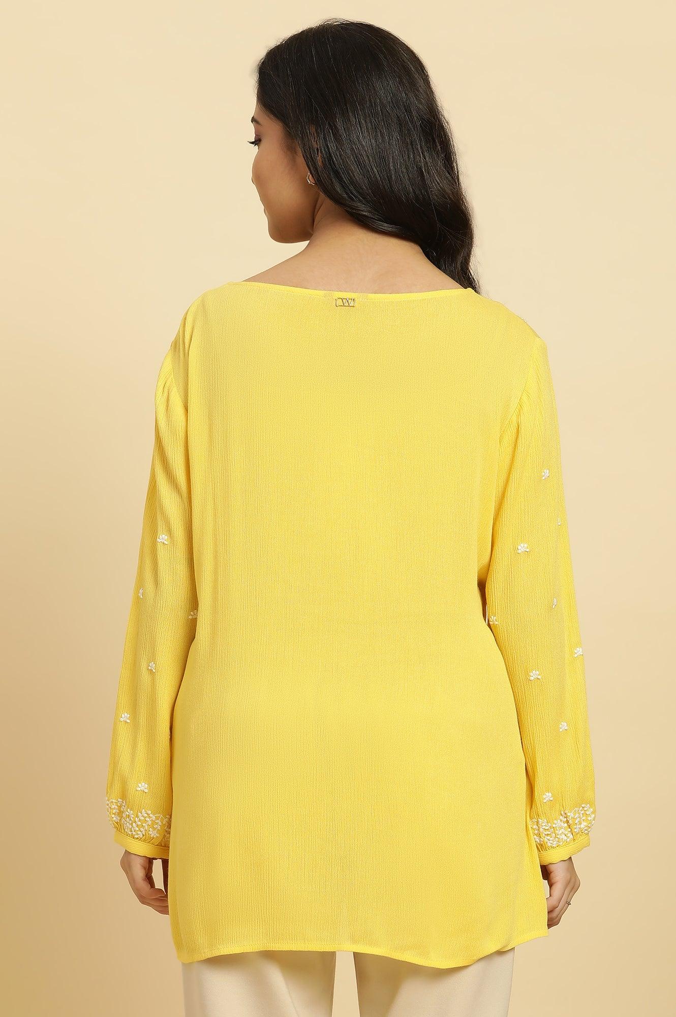 Yellow Summer Top With White Floral Embroidery - Image 3