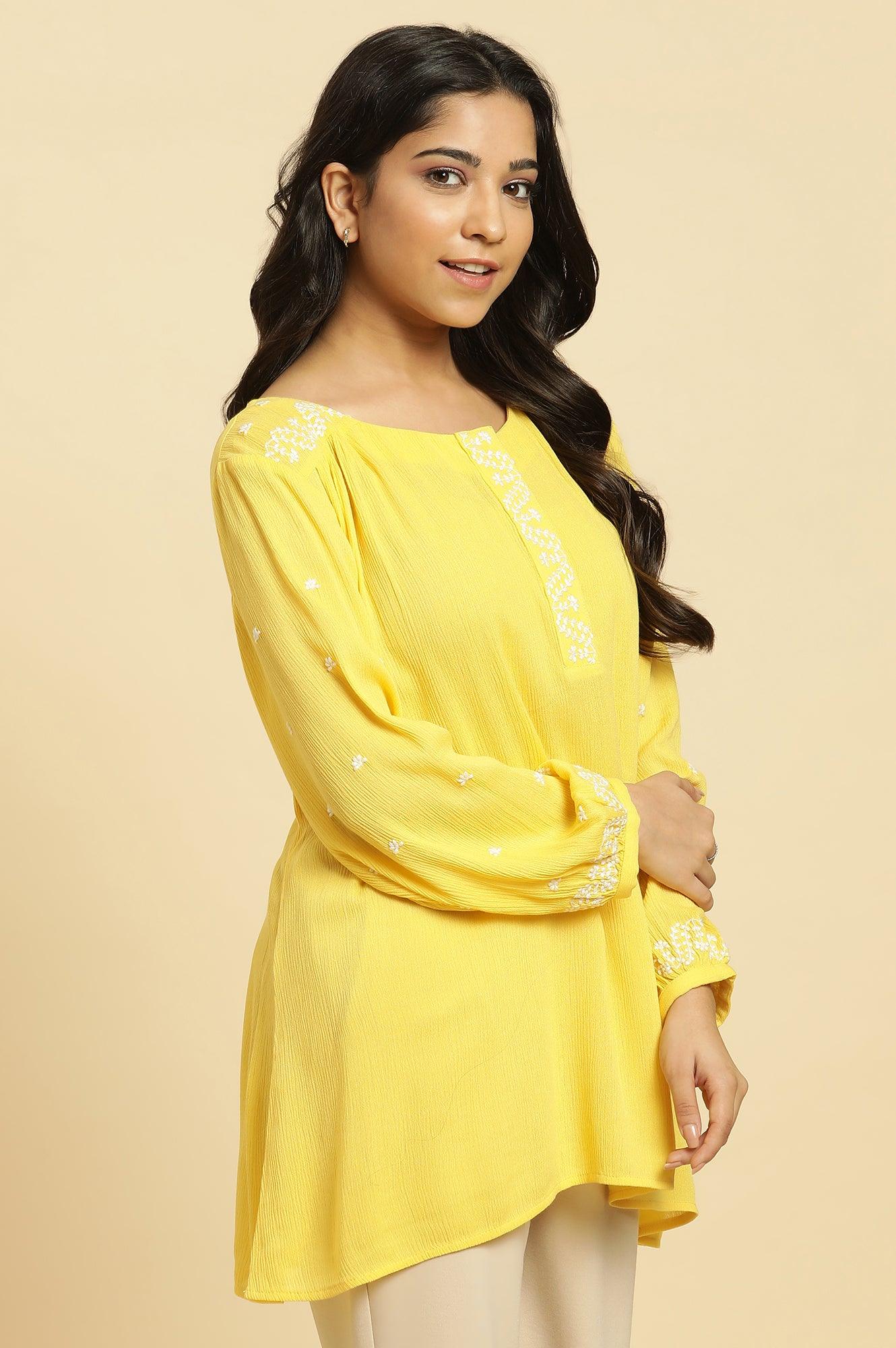 Yellow Summer Top With White Floral Embroidery - Image 4