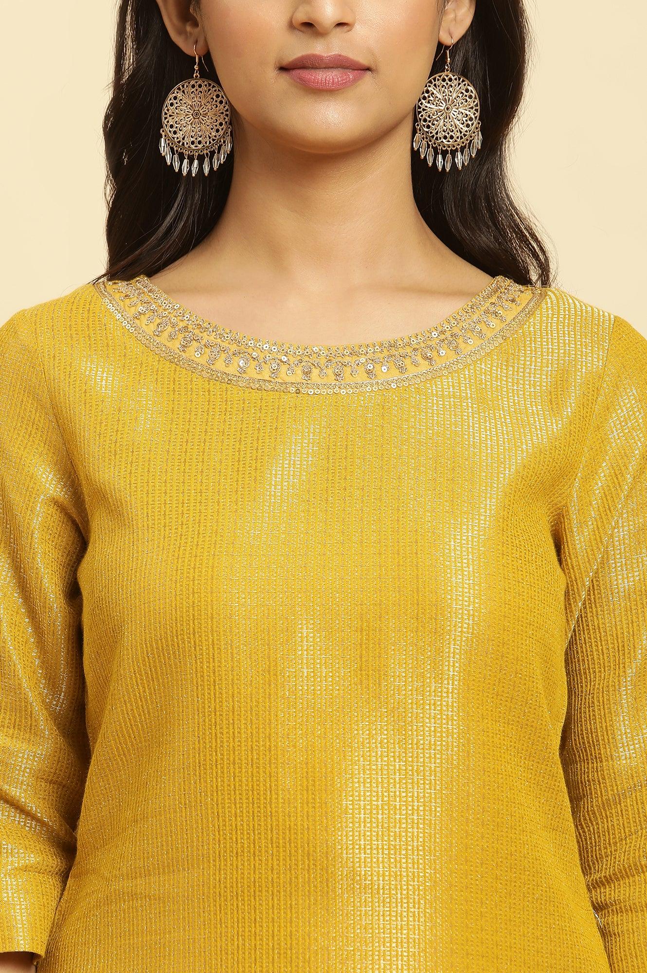 Yellow Zari Dobby Festive Kurta With Embellished Kurta - Image 6