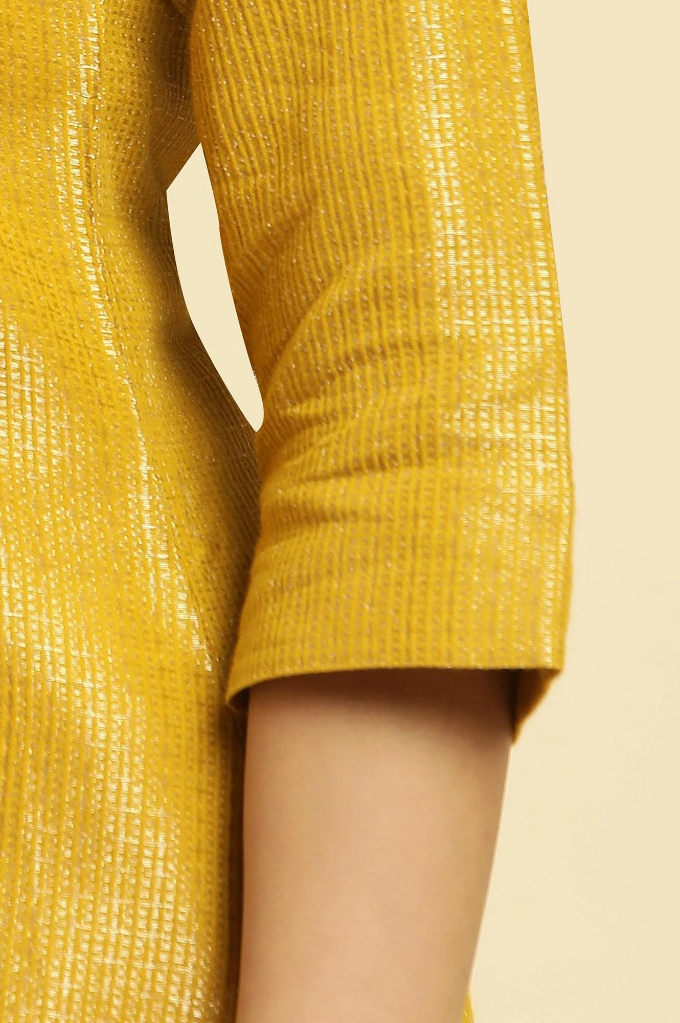 Yellow Zari Dobby Festive Kurta With Embellished Kurta - Image 7